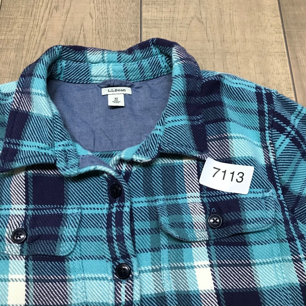 L.L.‎ Bean 1912 Overshirt Womens Size M Blue Button Up Shirt Plaid Twill Cabin - Picture 10 of 10